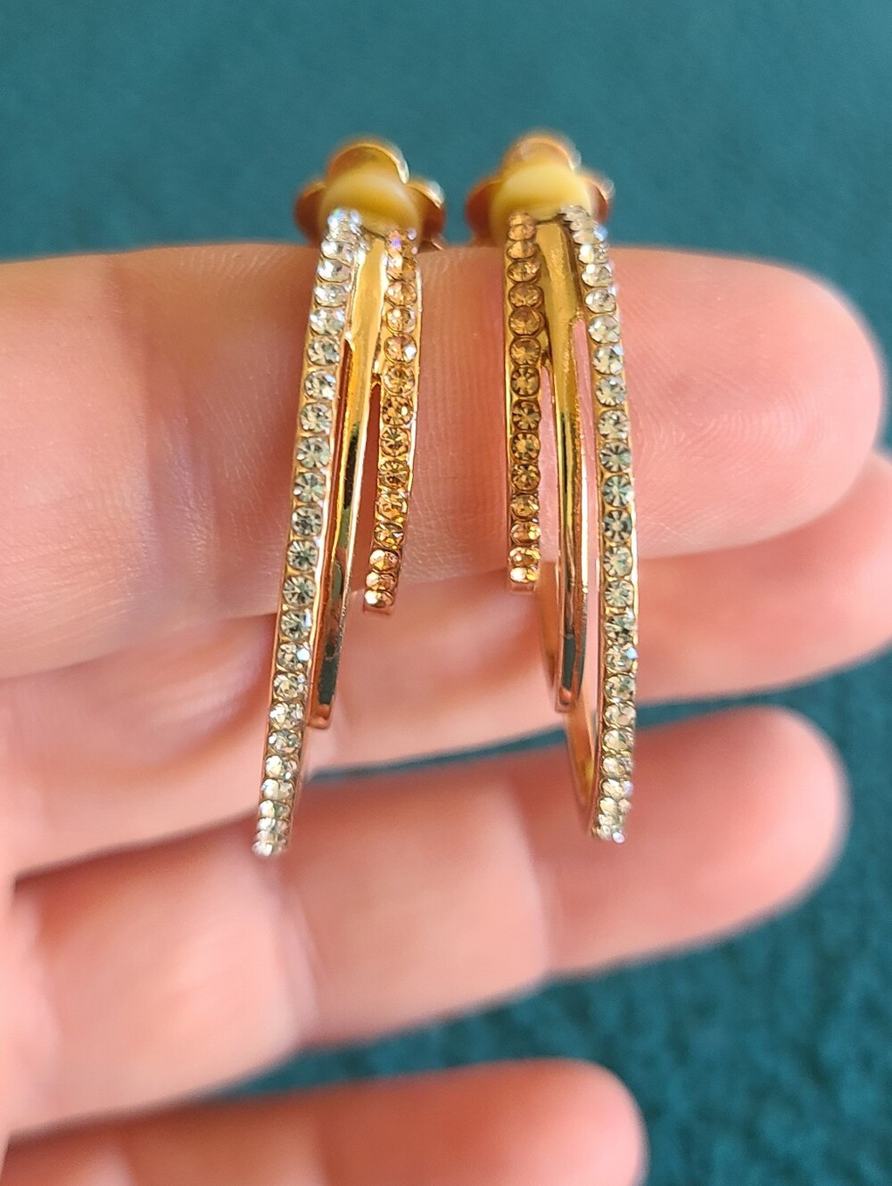 Vintage Gold Crystal Multi-Row Drop Clip Ons Earrings
